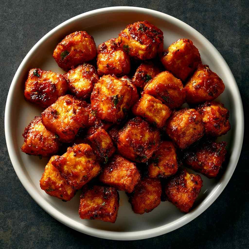 A platter of smoky, char-grilled tandoori-style chicken garnished with peppers