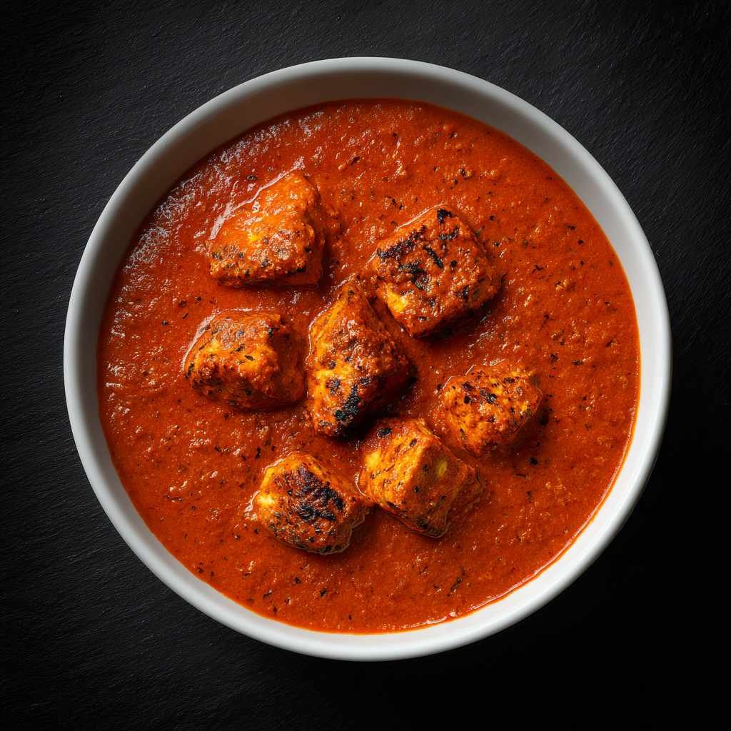 Chicken Tikka Masala, marinated grilled chicken served in a rich, spiced curry sauce