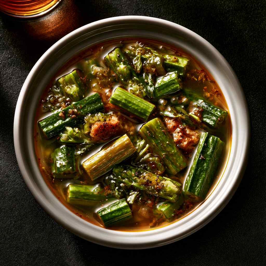 Moringa drumstick soup in a white bowl, a traditional South Indian favorite